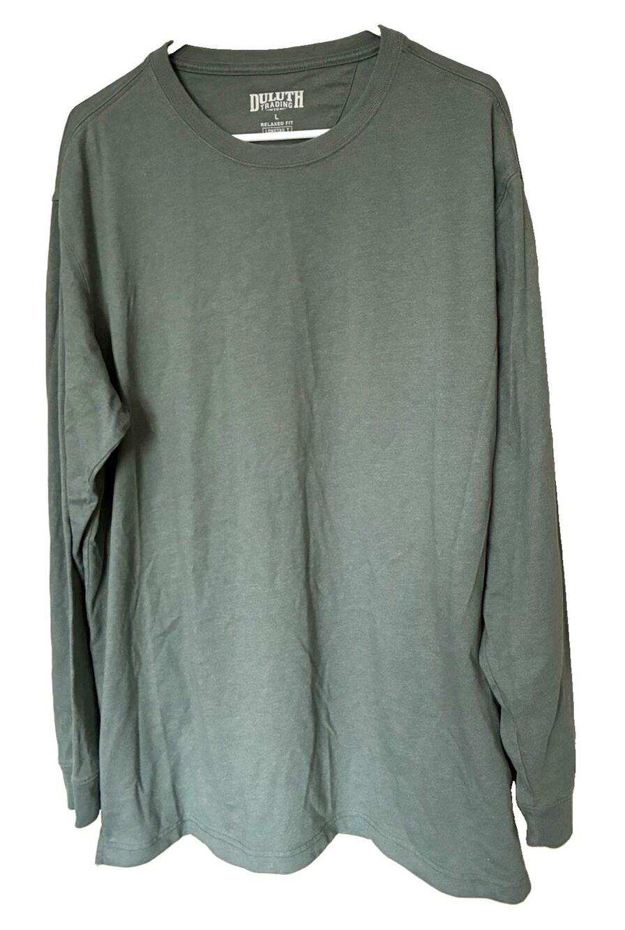 Duluth Trading Co Longtail T Gray Knit T-Shirt Mens L Relaxed Crew Neck LS